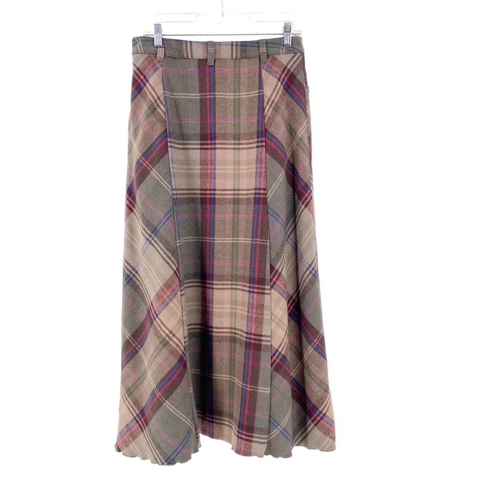 Vintage Liz Claiborne Pencil Maxi Skirt Wool Blend Size 8 Plaid Teacher Modest - Picture 2 of 5